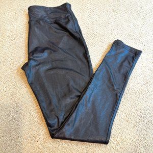 Leggings Black Faux Vegan Leather Slimming Bodycon Athleisure Sporty LARGE